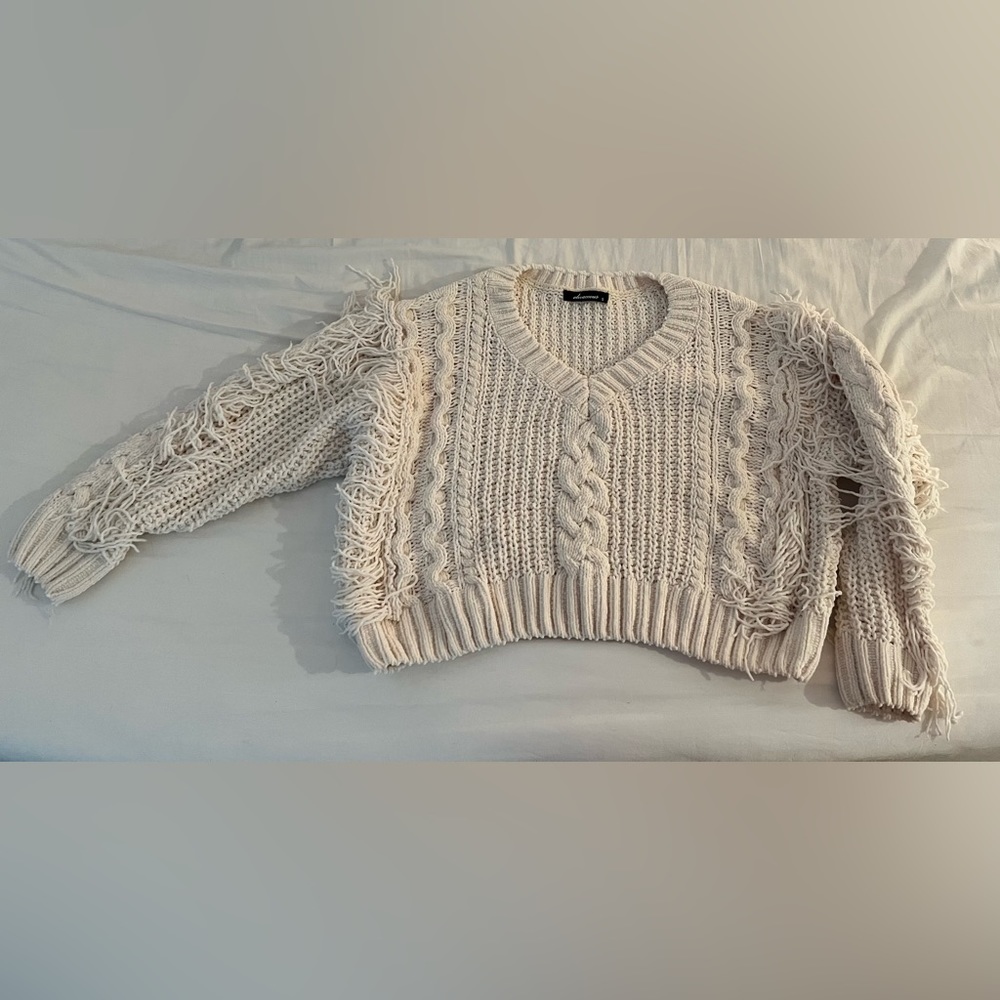 Cozy Tan Fringe Sweater